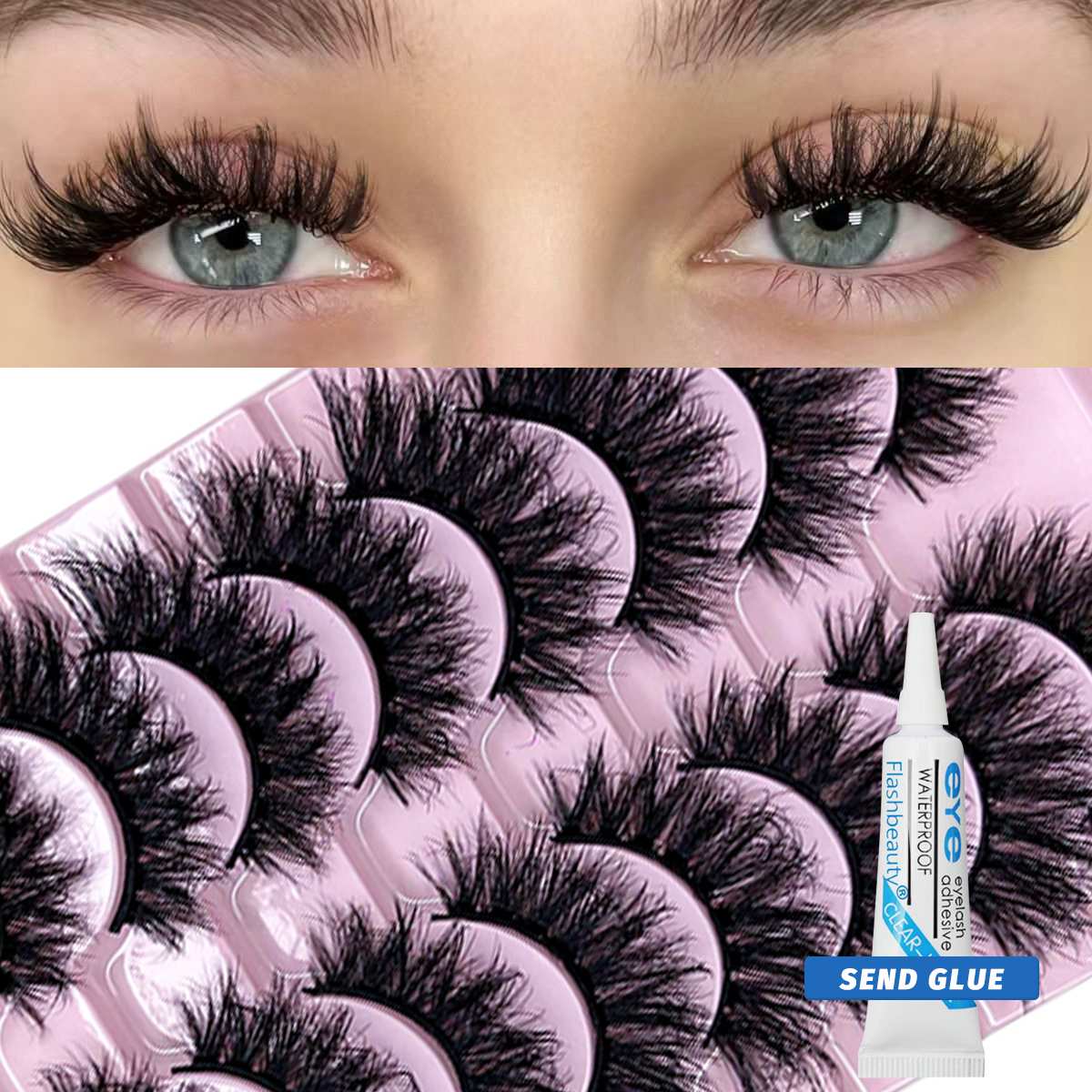 10 Pairs Eyelashes Natural Look Faux Mink Lashes Pack Glue As A Gift Handmade Fluffy False Eyelashes Dense Eye Lashes     
