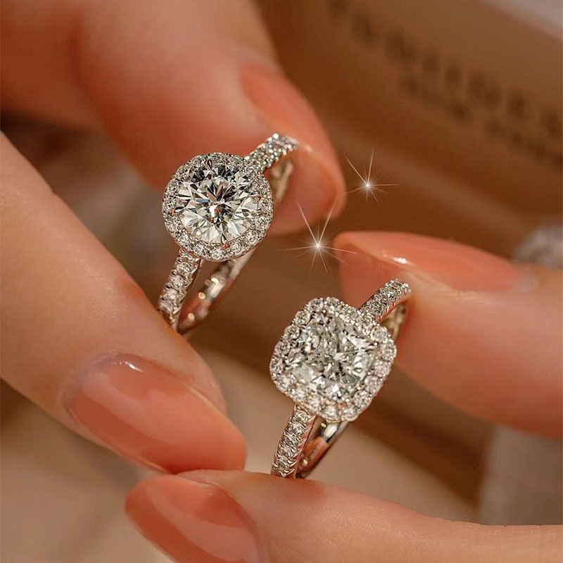 LJZ-49 LJZ-52 Luxury Square and Round Shape 0.5ct-2ct Women Moissanite Rings Original 925 Sterling Silver Moissanite Diamond Ring for Women Engagement Jewellery