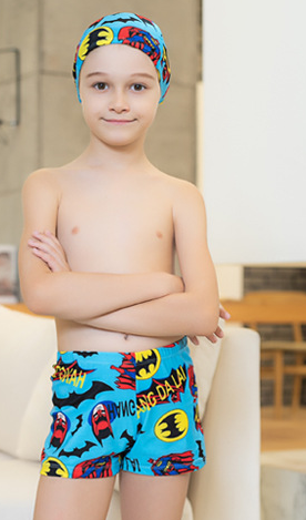 Boy's Cute Cartoon Pattern Swim Jammer Shorts Plus a Swimming Cap Comfortable Polyester Fabric Quick Drying