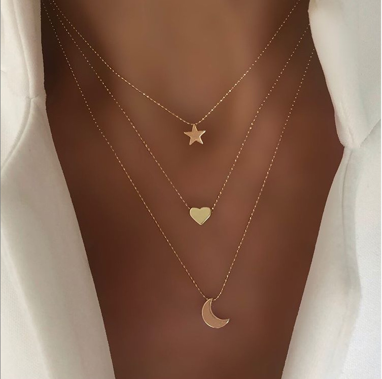 5493 Fashion Wedding Heart Pendant Necklace For Women Multilayered Gold Plated Heart Necklaces Valentine's Day Jewelry
