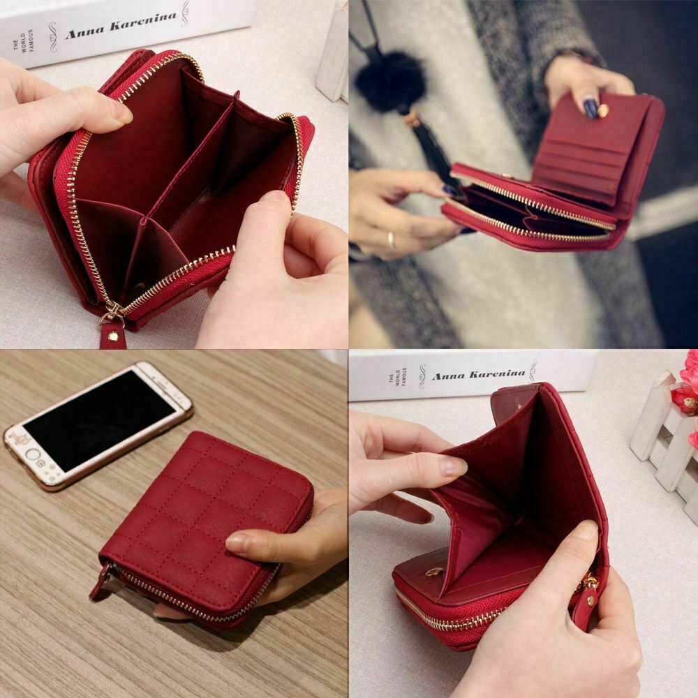 Women Short Wallets PU Leather Female Plaid Purses Card Holder Wallet Fashion Woman Cute Small Zipper Wallet With Coin Purse