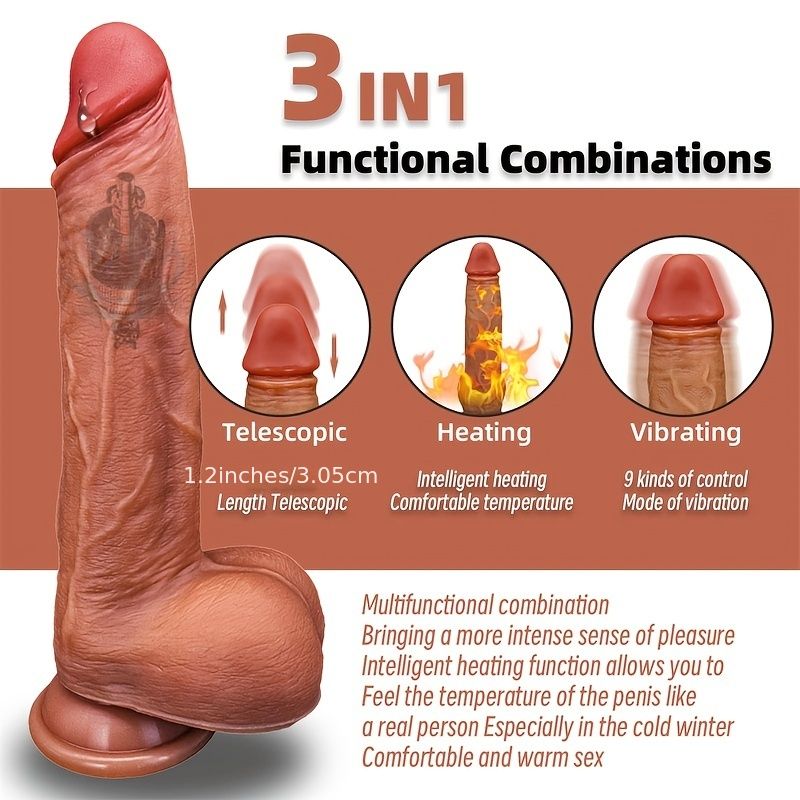 1pc Realistic Thrusting Vibrator Dildo - 9 Vibration Modes, 3 Telescopic Speeds, Suction Cup for Hands-Free Play, Anal Plug for Female Pleasure, Sex Toy with Powerful Motor for Ultimate Satisfaction