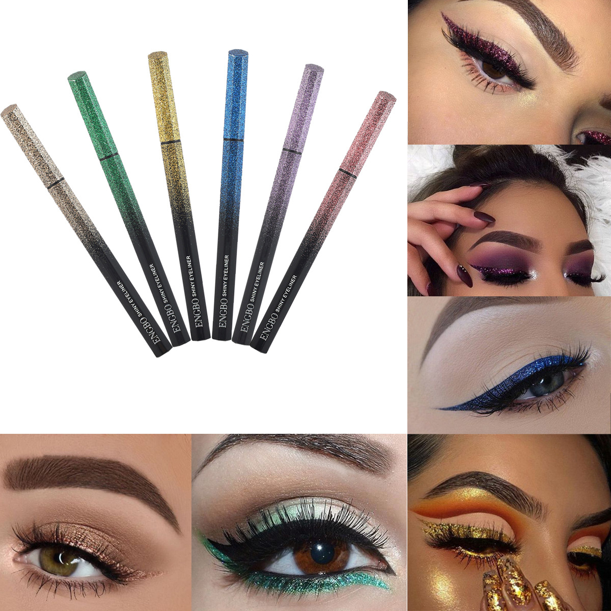 EL-210 Liquid Glitter Eyeliner Pen Set, Shimmer Metallic Eyeliner Color Eyeliner Long Lasting Waterproof Eyeliner Eye Makeup Tools Eye Liners for Women Girls