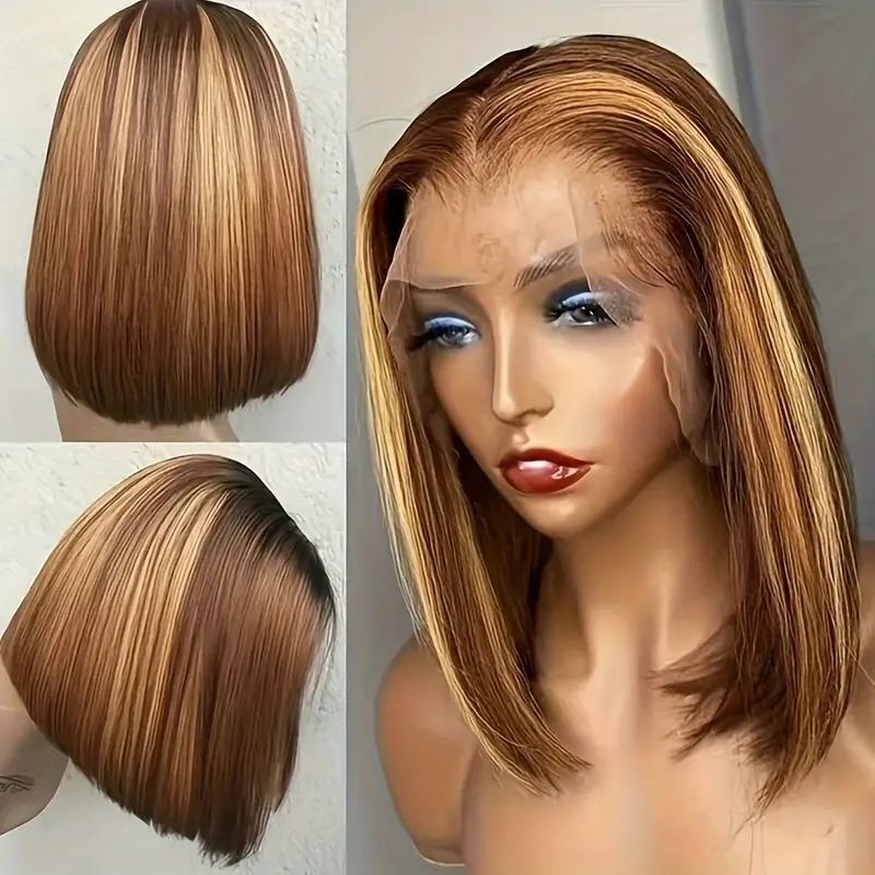 Cheap Raw Brazilian Virgin Hair Ombre 4/27 Highlight Short Bob Wig For Black Women Hd Lace Frontal Wig Human Hair Lace Front WigP 4/27