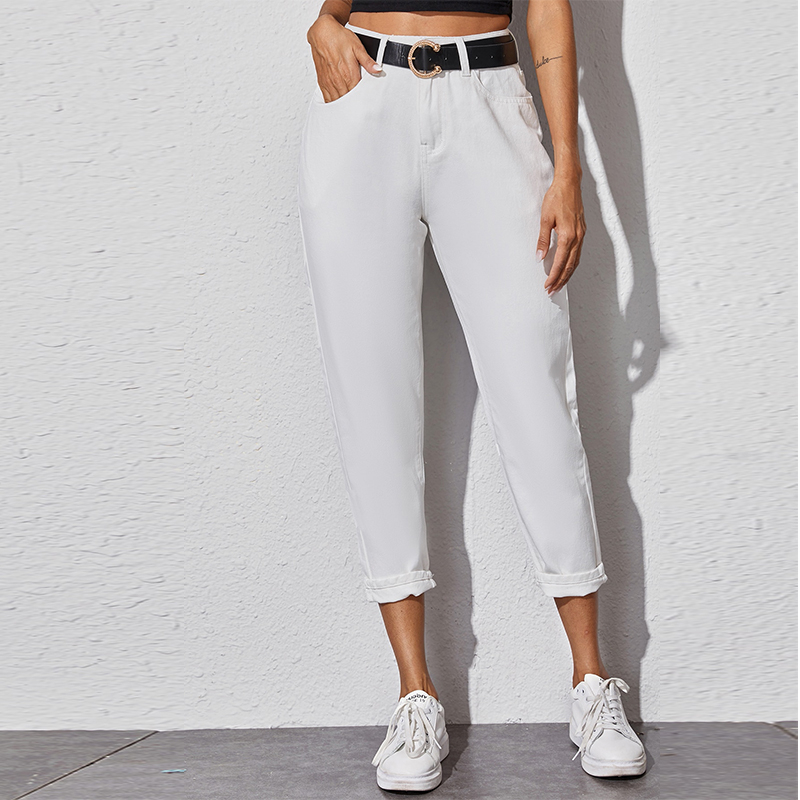 CL865-1 High Waisted Pocket Detail Mom Jeans Without Belt