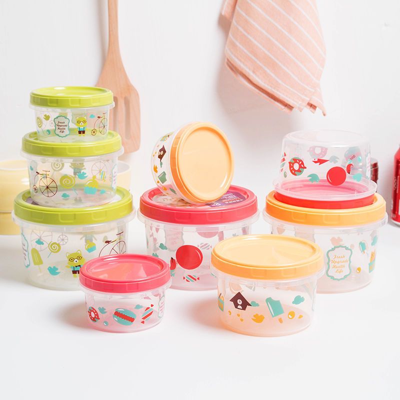 Microwave Safe Round Food Storage Containers, Leakproof Reusable Plastic Lunch Boxes, Cute Printed BPA-Free Bowls for Kids, School, and Fridge Organization
