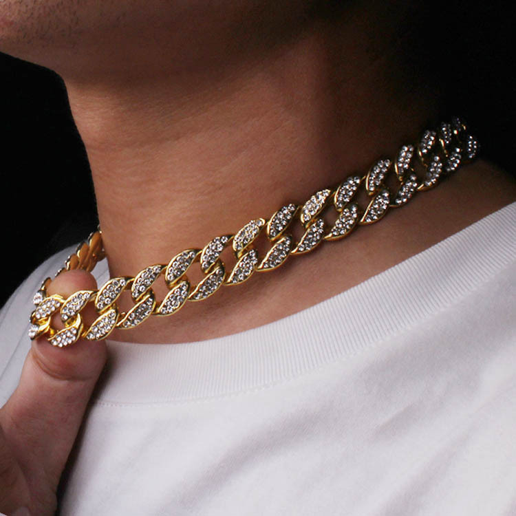 European and American cross-border sales of 18K gold necklace accessories Hip hop necklace Cuba chain men's hip hop necklace jewelry 55CM