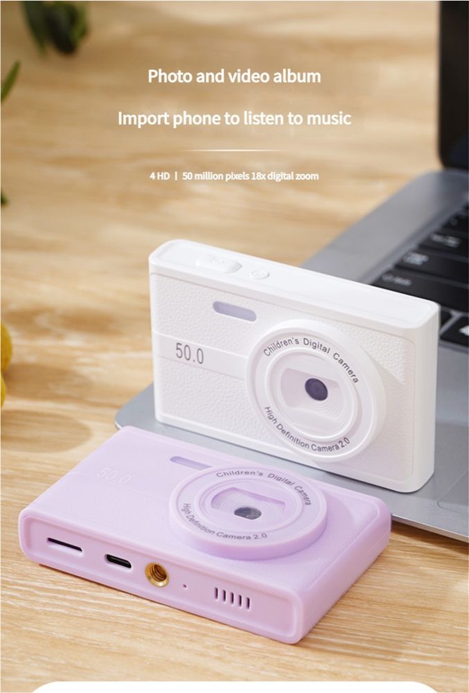 New CCD Digital Camera, Student and Children's Selfie Recorder, Portable Card Camerawhite