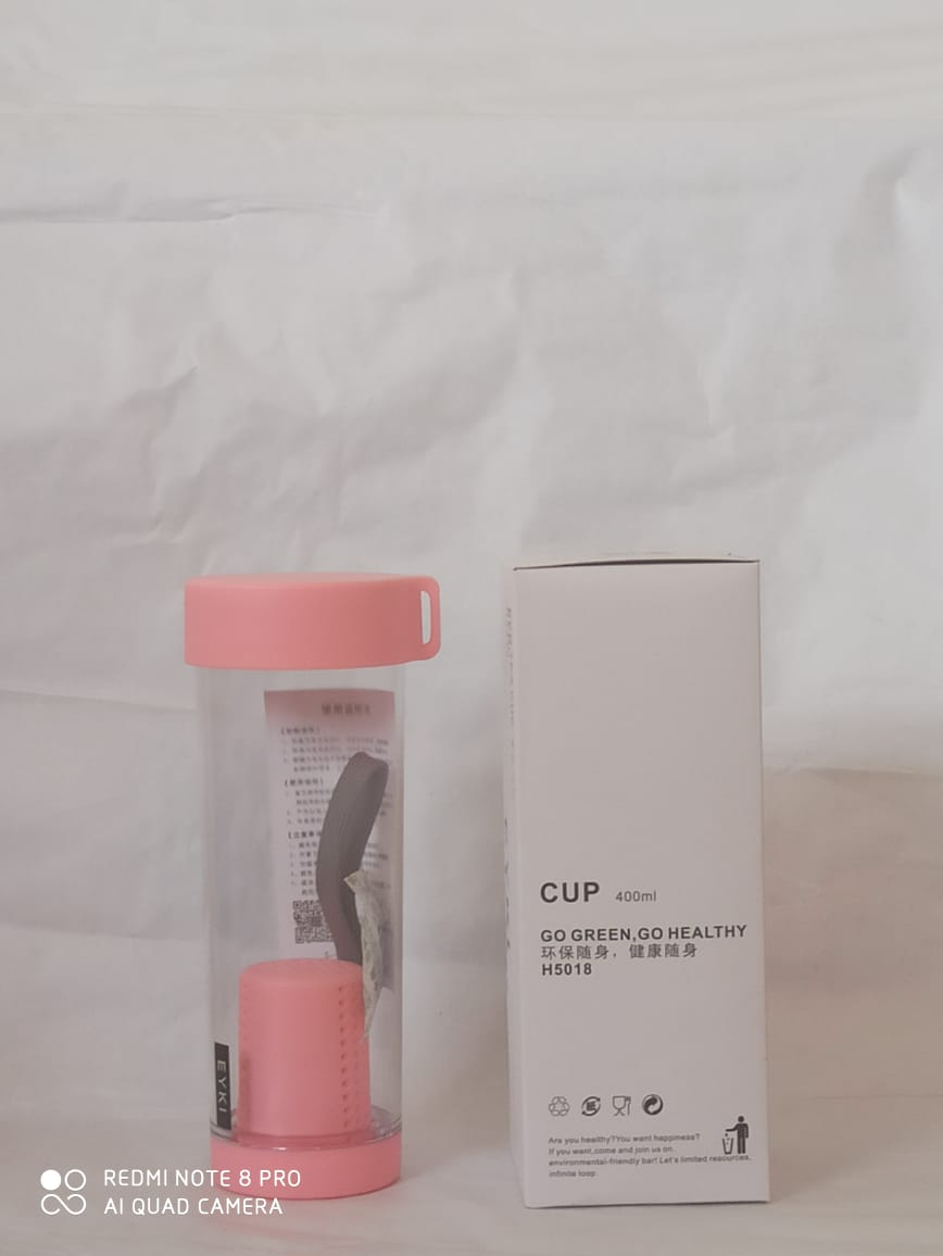 Aurora EYKI Style Portable Plastic Tea Cup, Healthy Food Grade with Filter/Rope, Leakage-proof for Daily Drink/School/Outdoor/Office-400mlPink
