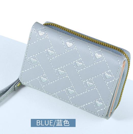 026-2 Women's Summer New Embroidery Love Wallet Short Folding Zipper Wallet
