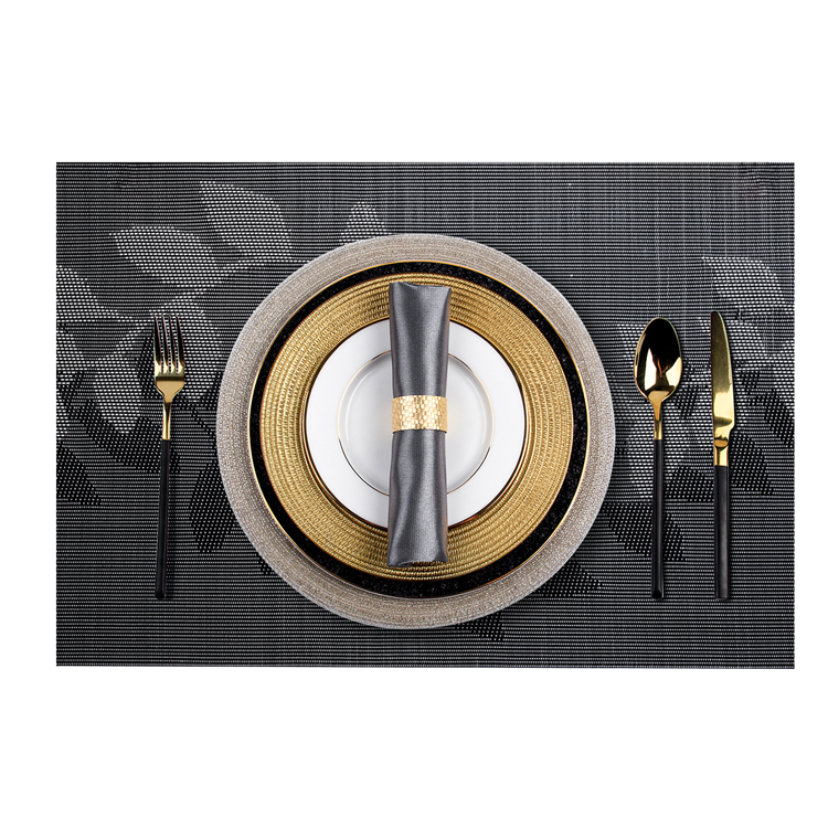 Createshao PVC Woven Printing Rectangular Teslin Placemat Waterproof Non-slip Table Mat Jacquard Table Mat