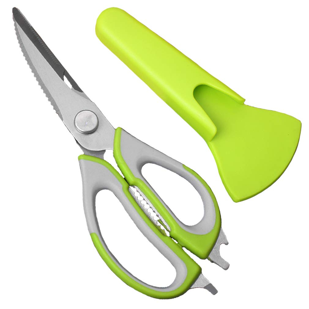 Multifunctional Kitchen Scissors, Multipurpose Stainless Steel Kitchen Shears Heavy Duty Culinary Scissors 8 in 1 Household Scissors with Magnetic Holder for Chicken, Fish, Seafood, BBQ