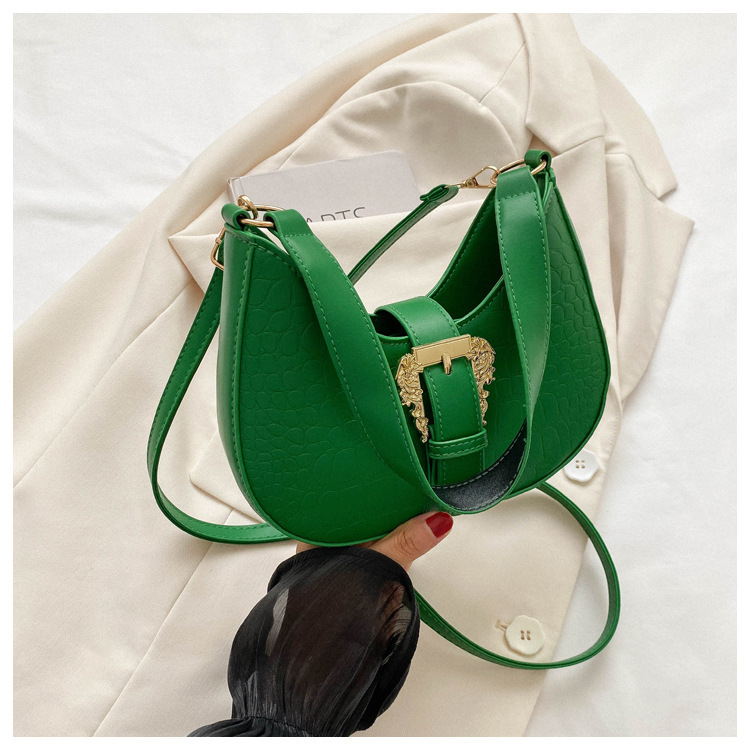 8935-JS Women's New Crocodile-Print Metal Buckle Shoulder Bag Casual Solid Color Underarm Bag