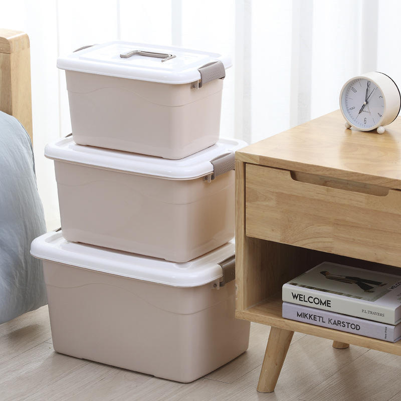 Large Capacity Plastic Storage Box, Multipurpose Stackable Storage Bin with White Latching Lid and Handle Clothes Storage Containers
