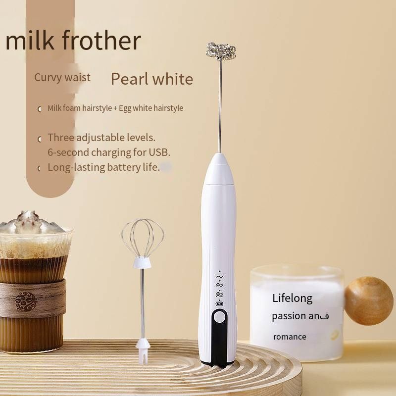 New Mini Wireless Handheld Double Head Electric Milk Frother Rechargeable Portable Coffee Foam Maker, Two Replaceable Mixing Heads For Milk Foaming & Egg Whisking