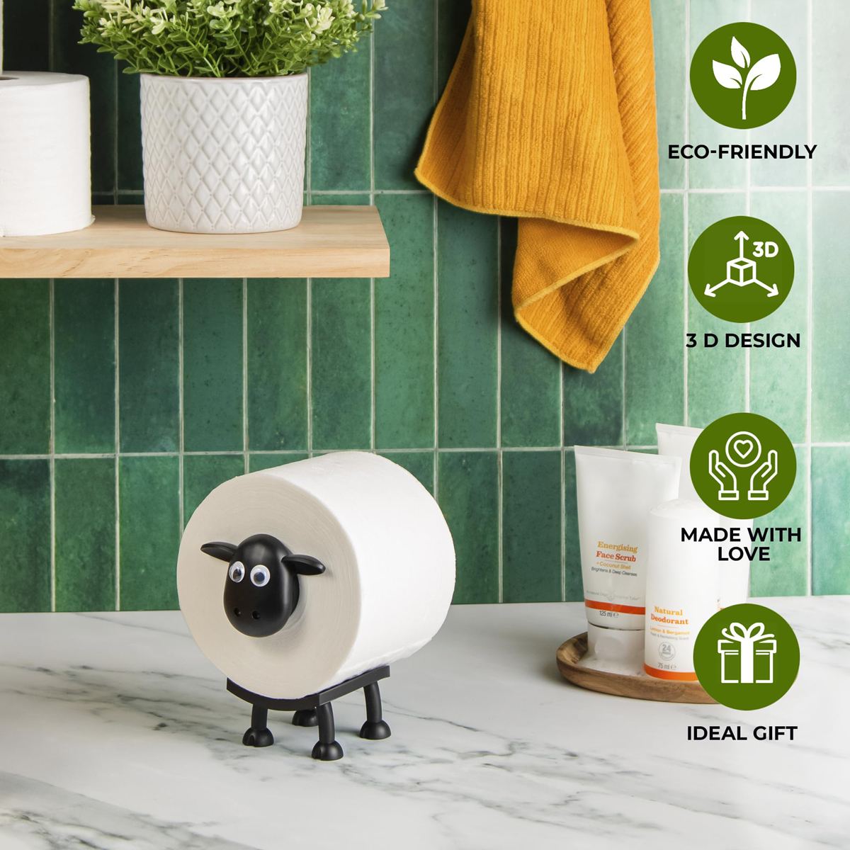 Sheep Toilet Roll Holder - Funny Toilet Paper Holder Free Standing Bathroom Set - 3D Printed Black Sheep Loo Roll Holder - Hilarious Tissue Paper Roll Storage - Cute Bathroom Decor 