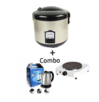 Italian Home Durable Rice Cooker - 3 Litre Black/Silver+ Electric Kettle + Electric Hot Plate