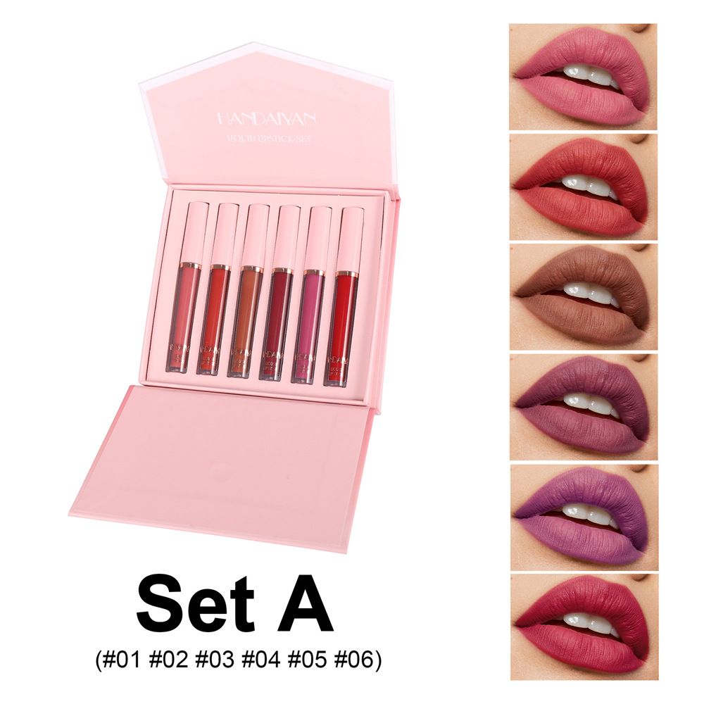 HANDAIYAN Liquid Matte 6-Color Lip Glaze Waterproof Non-stick Cup Non-Fade Lipstick Set H1081