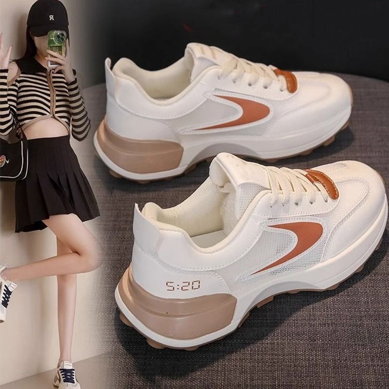 Little white shoes women thick sole soft sole waffle shoes 2024 new summer mesh surface breathable little white sports leisure daddy shoes FD-63