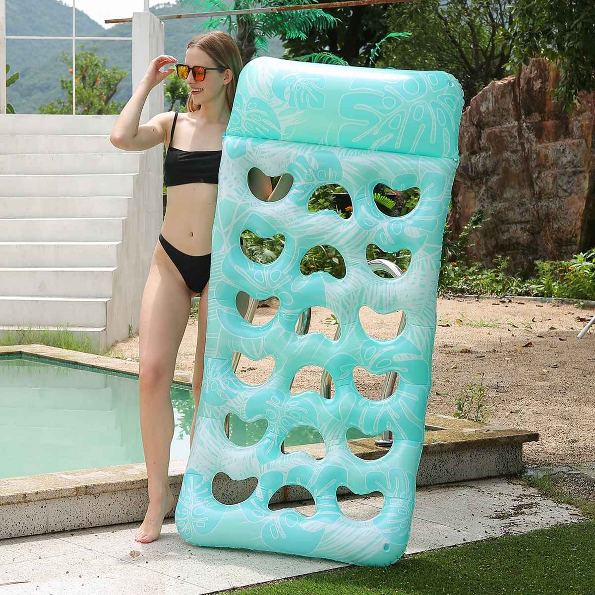 New PVC Inflatable Hole Floating Row Summer Water Party Inflatable Floating Row Love Backrest Floating Bed Swimming Ring