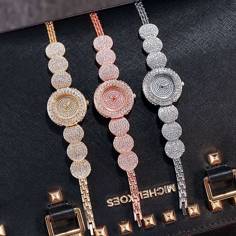 Women Watches Diamond Luxury Watch All-Over Rhinestone Gold Bracelet Watch