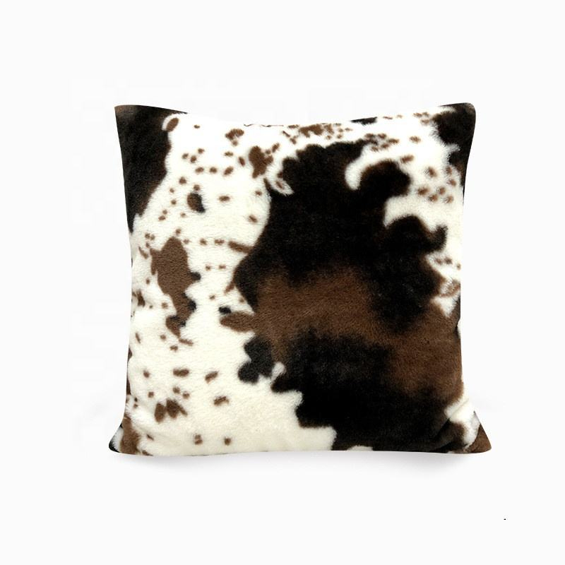 mr-1057 fluffy throw pillow cow print plush throw pillow double-sided plush pillowcase upholstered cover for family sofa sofa room car decoration 45cm*45cm