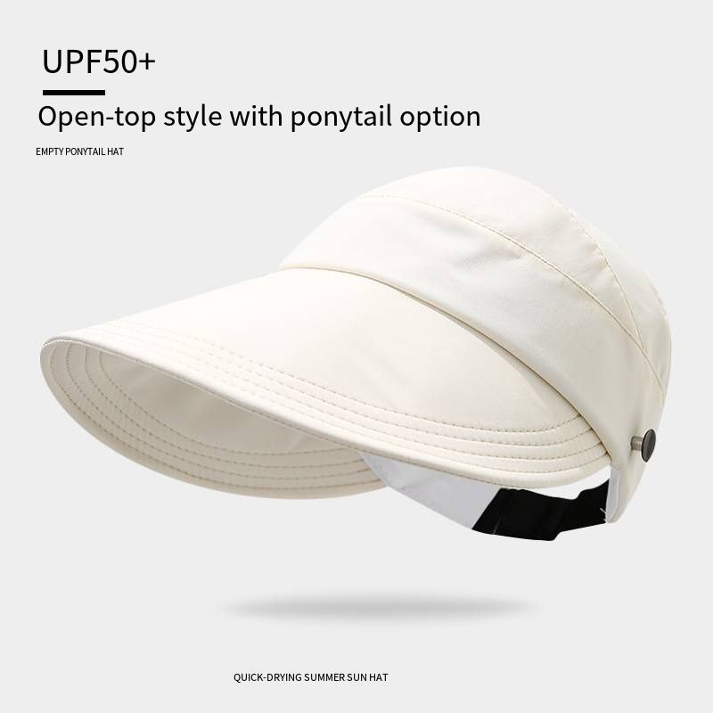 Women's UPF 50+ Open-Top Sun Visor Hat, Quick Dry Wide Brim Ponytail Cap, Breathable Adjustable Sport Visor for Running Golf Hiking, 6 Colors Available