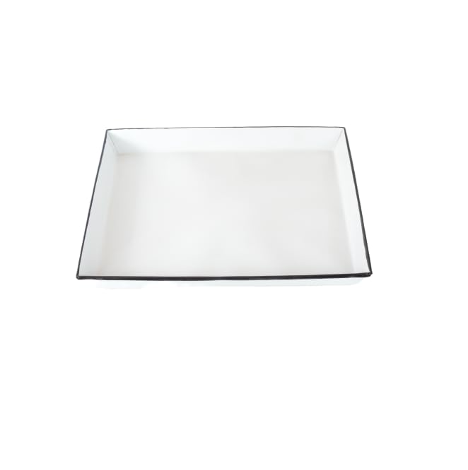 Durable Ceramic Material Luxury Dish Pasta Plate White Porcelain Square Plates And Bowl With Black Rim T-1419 x 2CM (SQUARE PLATE)