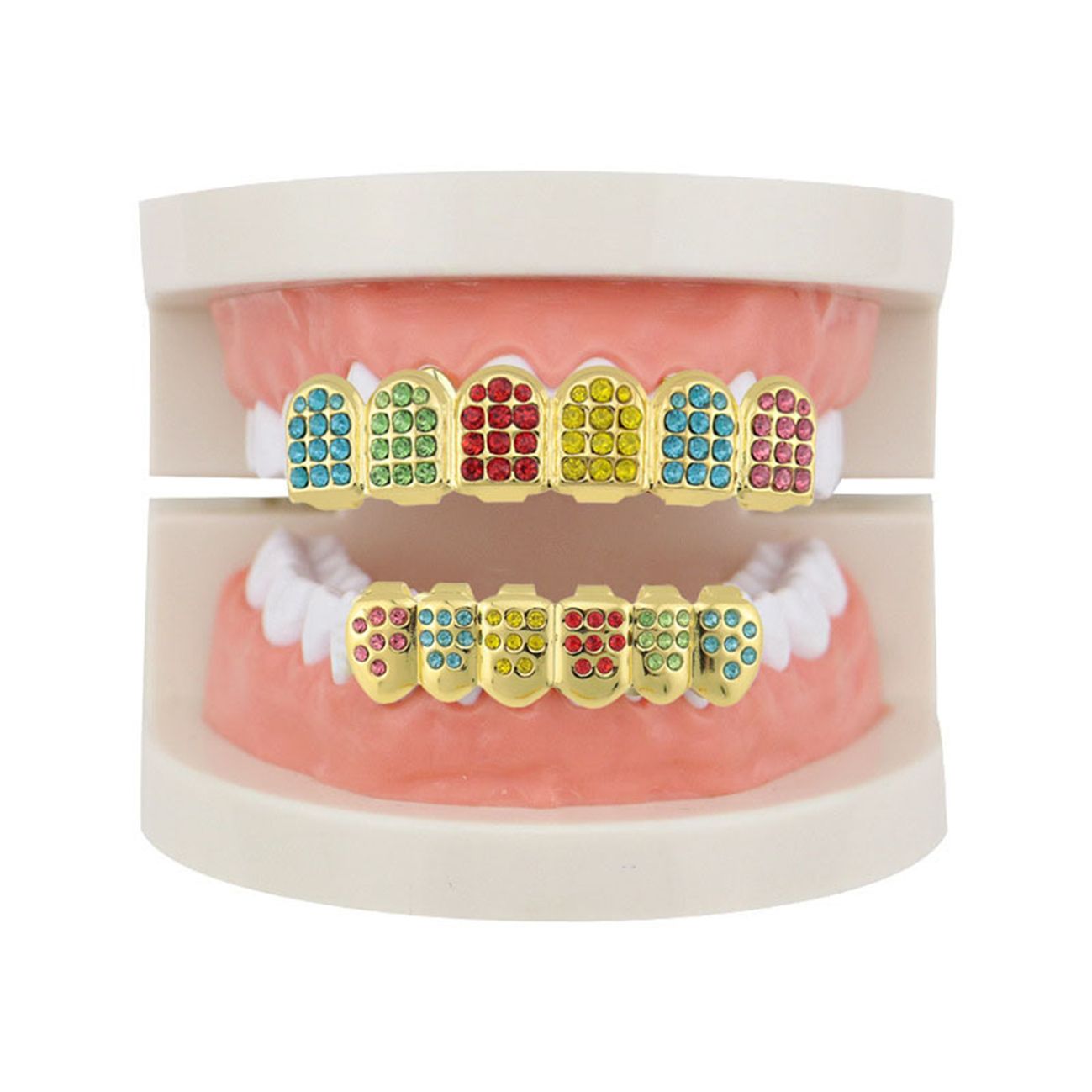 Gold-plated (silver-plated) colorful combination hip-hop braces for men and women with multi-color zircon braces Tooth Grillz hip-hop teeth grillz