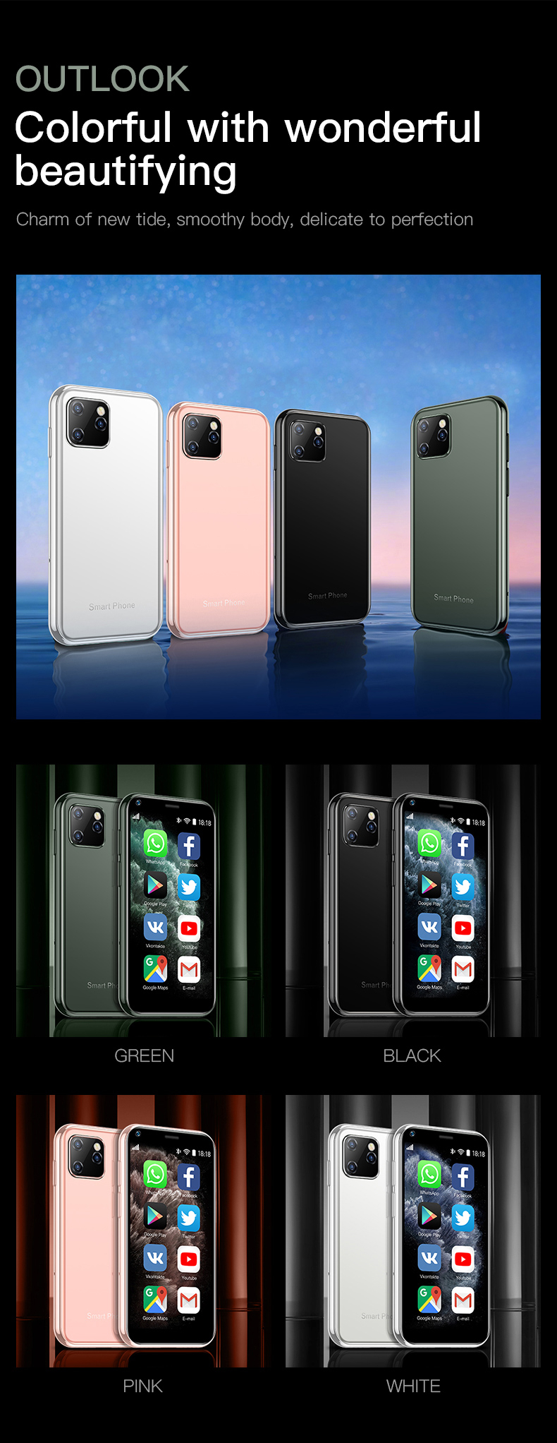 SOYES XS11 Mini Android 6.0 Cell Phones With 3D Glass Slim Body HD Camera Dual Sim Quad  Core Google Play Market Cute Smartphone