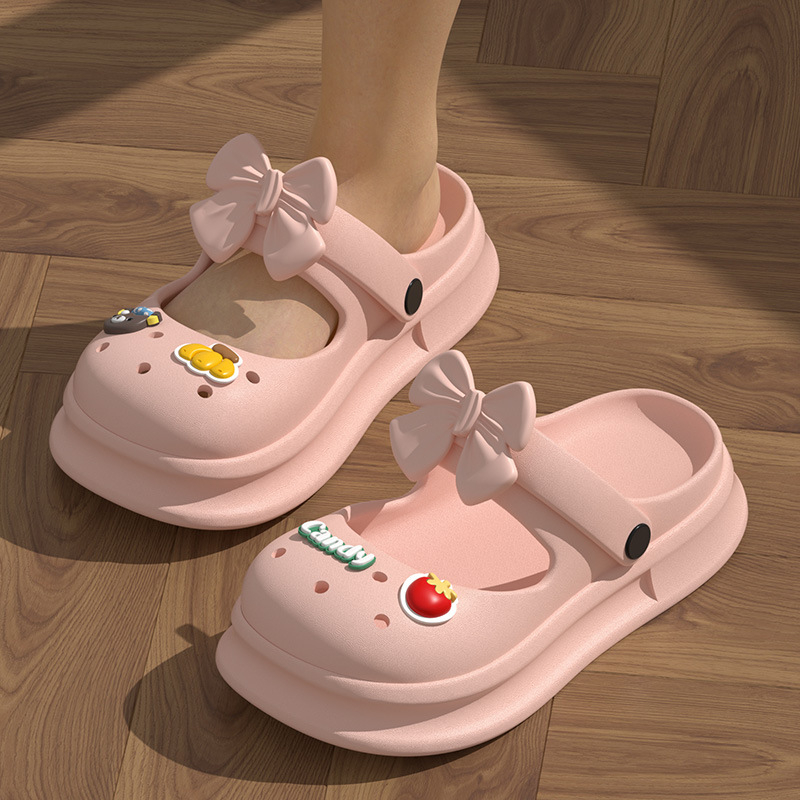 153769 Women's Sandals Summer Flat Heel Bow Fashion Beach Non Slip Slippers