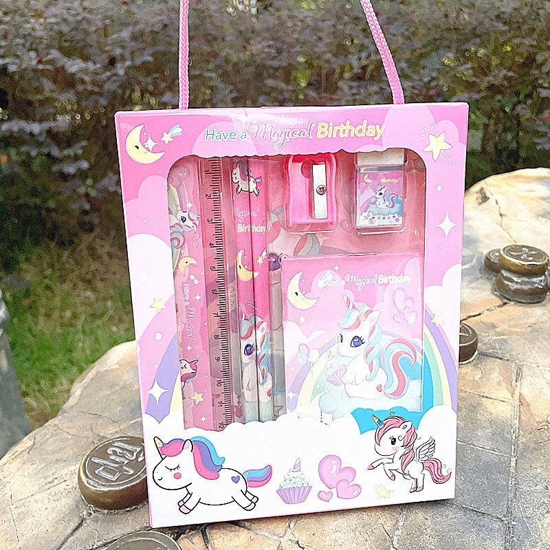 Kawaii Sanrio Painting Primary Stationery Set Kuromi Melody Cinnamoroll POM POM Cartoon Pencil Eraser Pencil Case Student Gifts