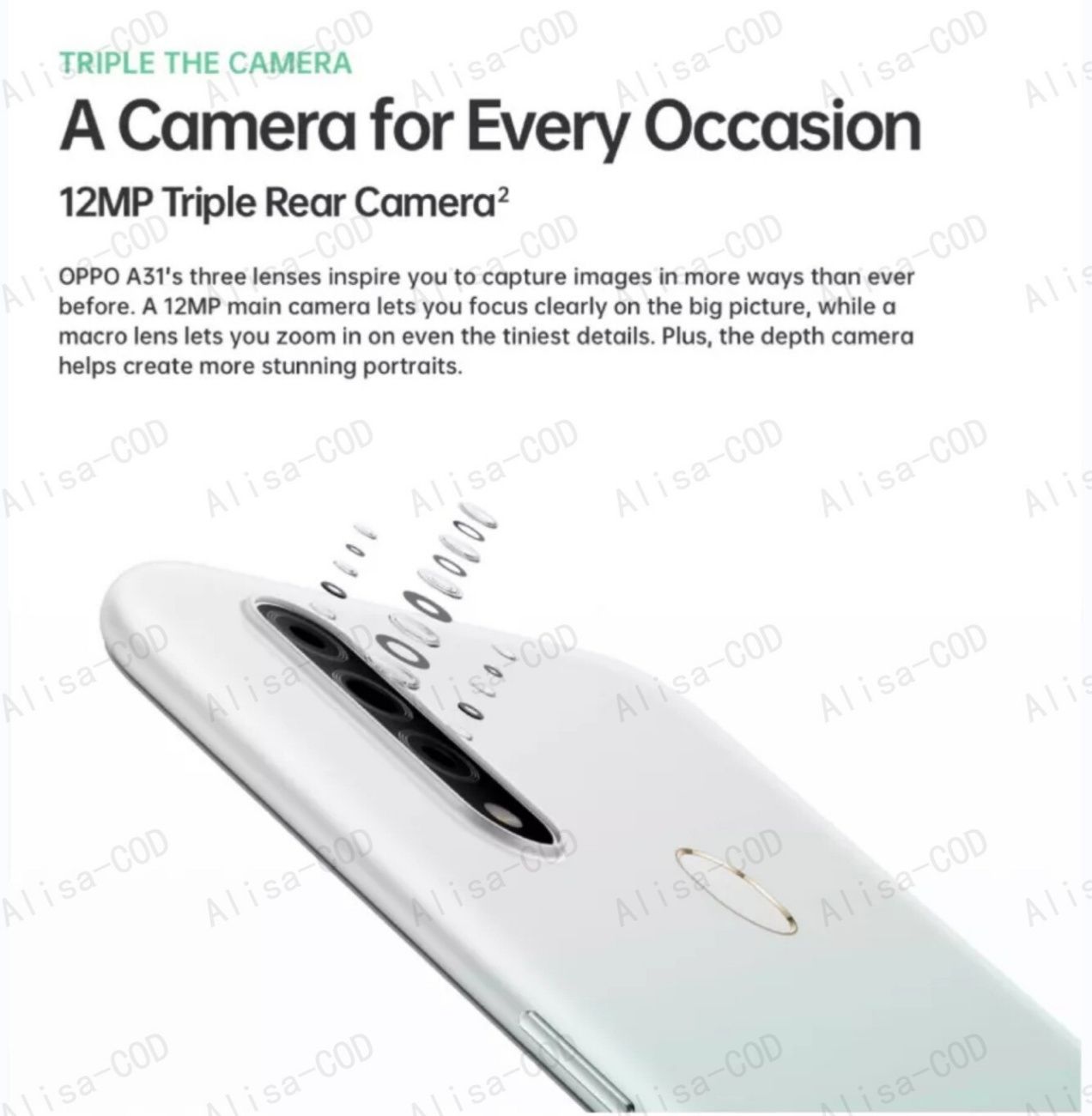 Oppo A31 6GB RAM+128G ROM Refurbished 6.5 Inch Screen HD Camera 12MP Cyan Smartphone