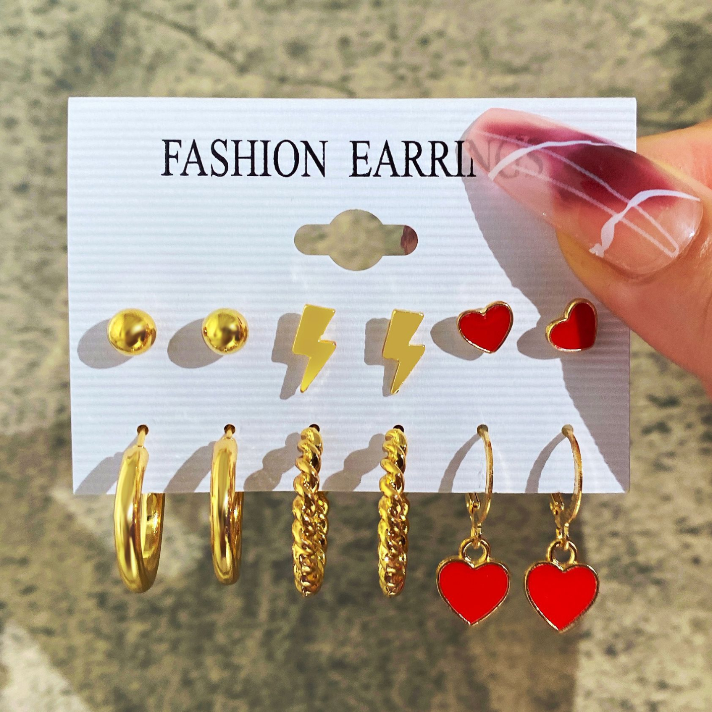 54352 6 Pairs Gold Plated Stud Earrings Set Vintage Red Heart Drop Twist Hoop Earrings For Woman 2022 Fashion Jewelry Gifts