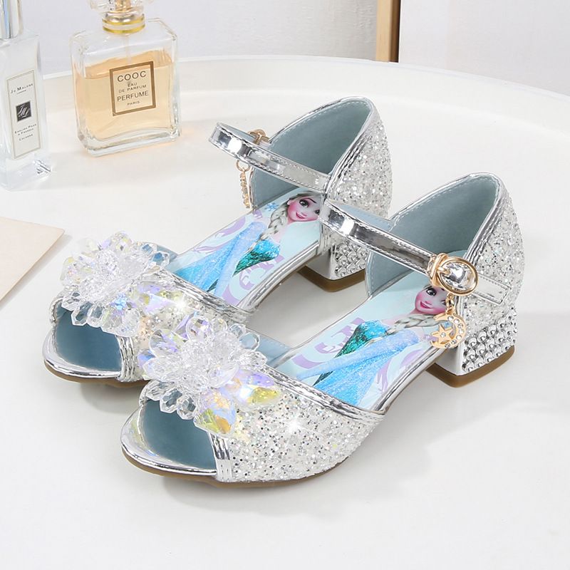 Dress Shoes Girls' High-Heeled Sandals Summer New Children's Crystal Shoes Children's Soft Soled Snow Princess Shoes