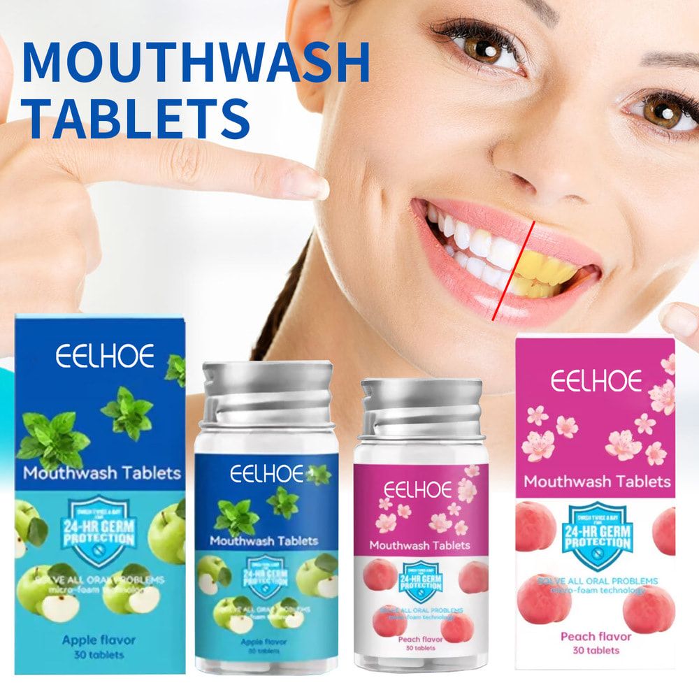 EELHOE Remove Bad Breath odor cleaning stains Peach Flavors Whiten Teeth Concentrated Mouthwash Tablets fresh gum Oral care Toothpaste
