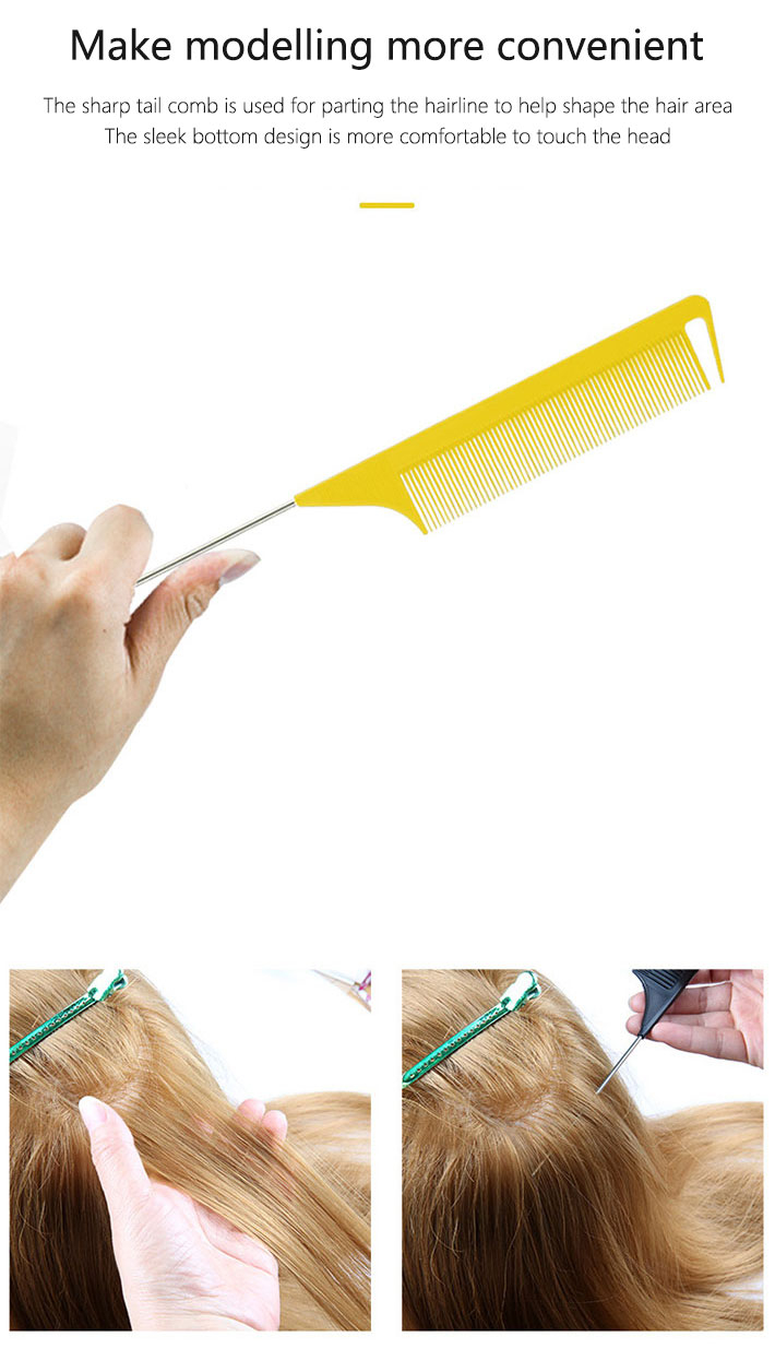 06926 Steel Pin Rat Tail Carbon Fiber Heat Resistant Teasing Combs with Stainless Steel Pintail Salon Styling Combs