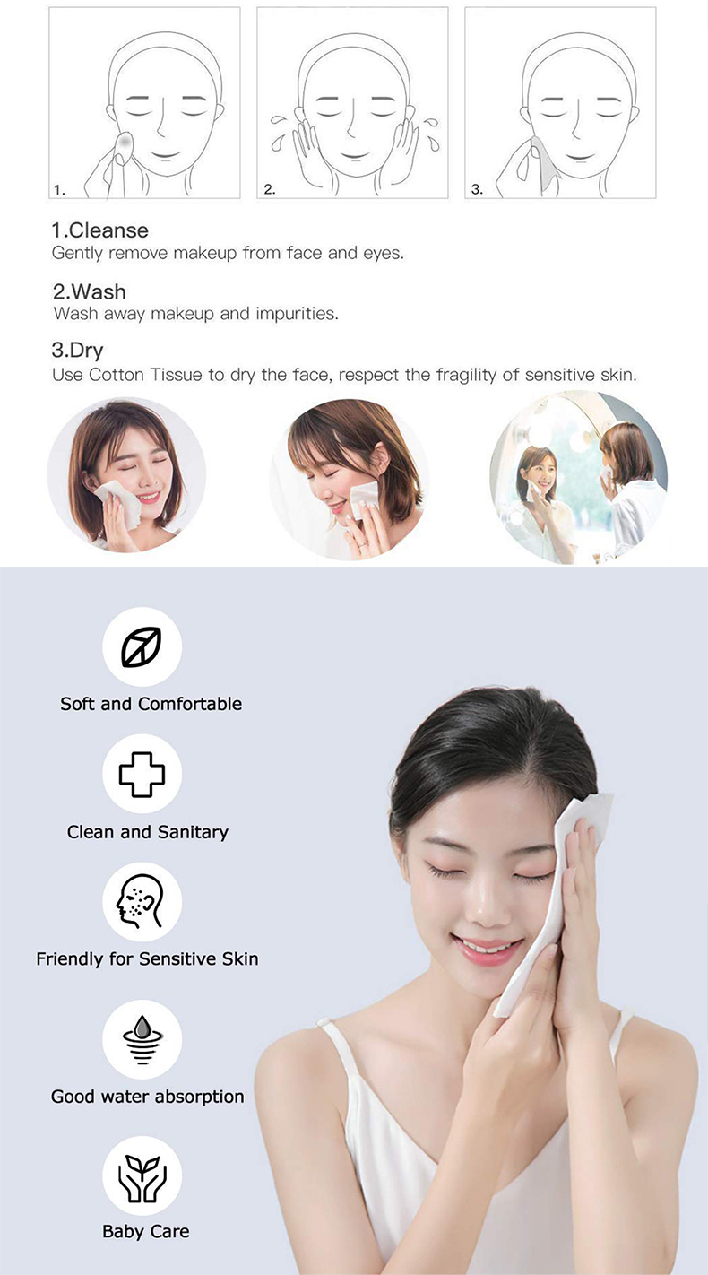 Disposable Face Towel, Facial Eye Nail Make up Removing Cotton Tissue, Multipurpose Cotton Towel Tissue for Skin Care, Reusable Cotton Pads, Wet & Dry Use