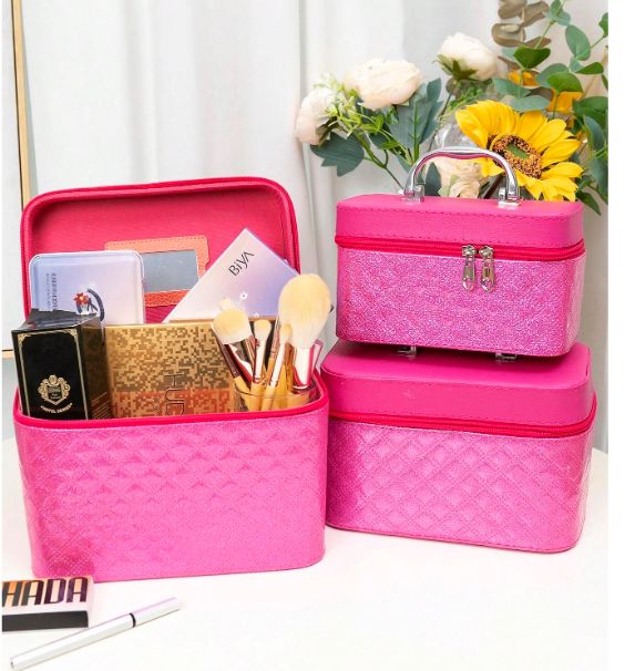 3pcs Large Capacity Makeup Bag With Mirror- cosmetic bag synthetic leather cosmetic bags felt cosmetic bag