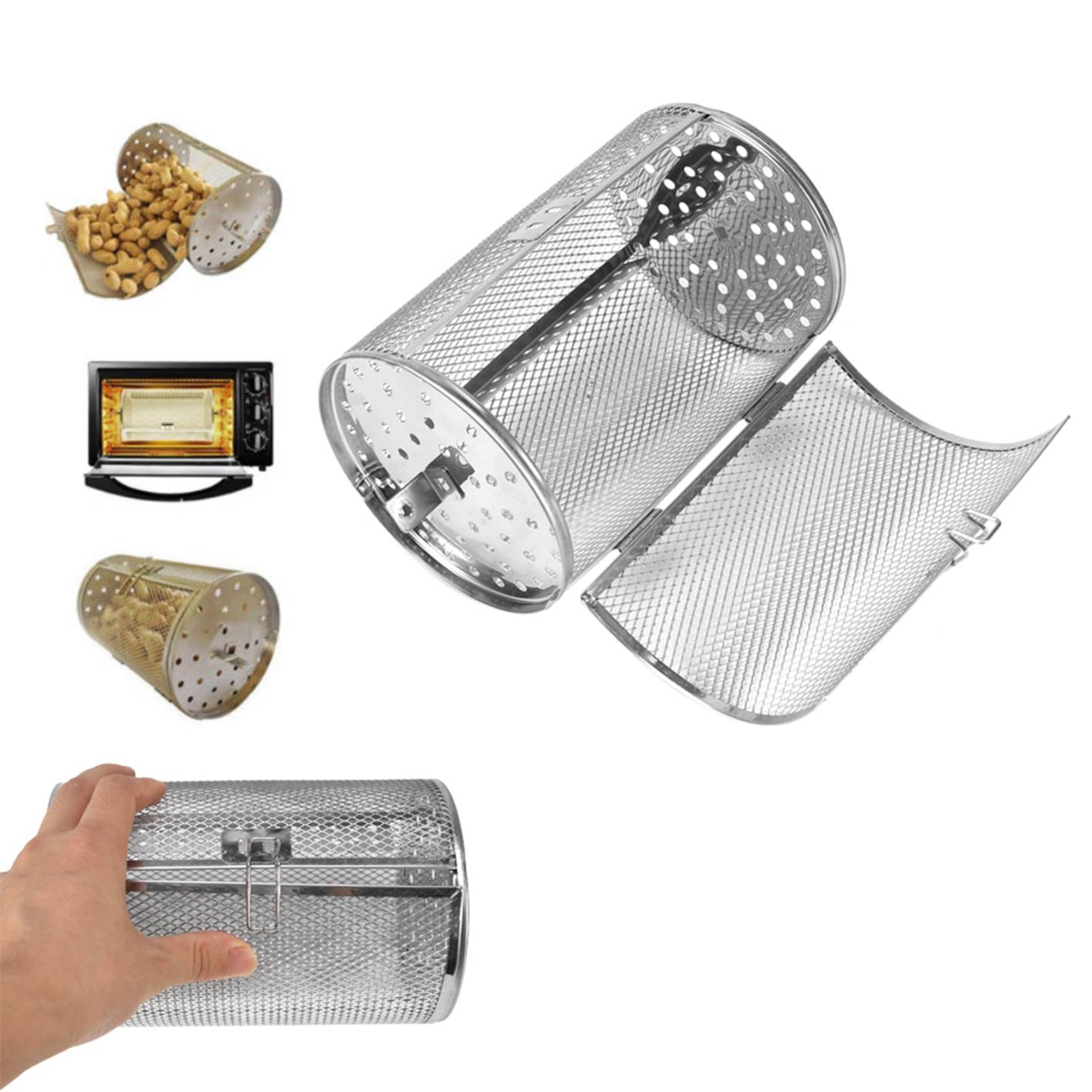 12*18cm Stainless Steel Bakeware Oven Roast Baking Rotary Nuts Beans Peanut Basket BBQ Grill