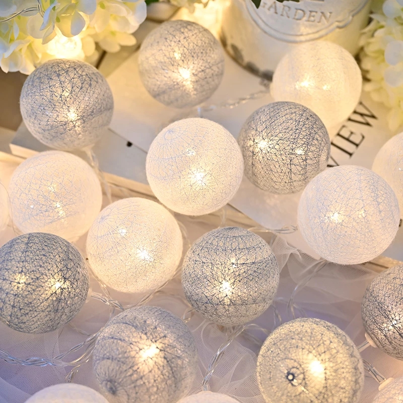 3.5CM Cotton Balls Christmas Lights Outdoor Garland LED String Lamp Patio Bedroom Party Holiday Lighting New Year Wedding Decor 3.2M battery