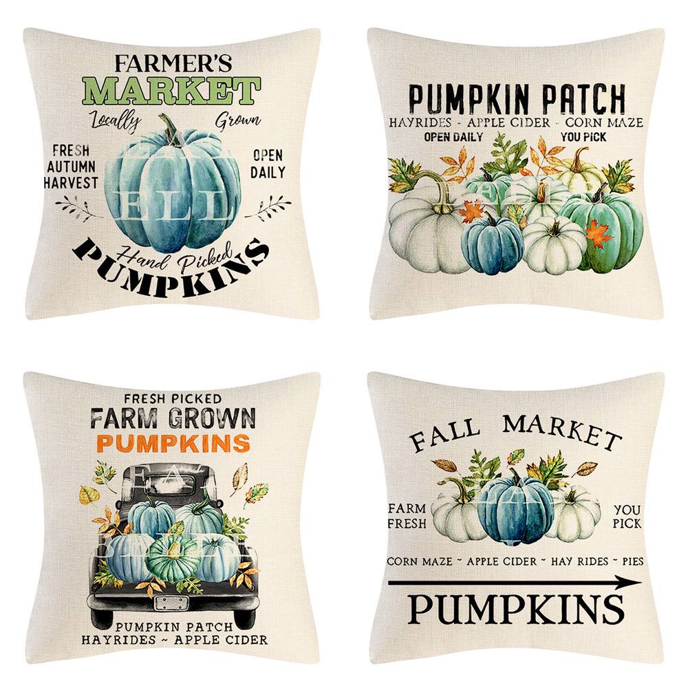 FAMJ-02 Watercolor Fall Decorative Pillow Covers 45*45cm, Pumpkins Trucks Autumn Decor Outdoor Farmhouse Thanksgiving Throw Pillow Cases for Home Couch