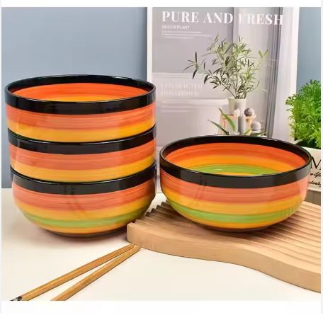 Ceramics 3Pieces Durable Ceramic Bowls-Multi-color Bowl