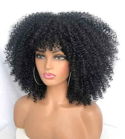 MECOLA Short Curly Afro Wig With Bangs for Black Women Kinky Curly