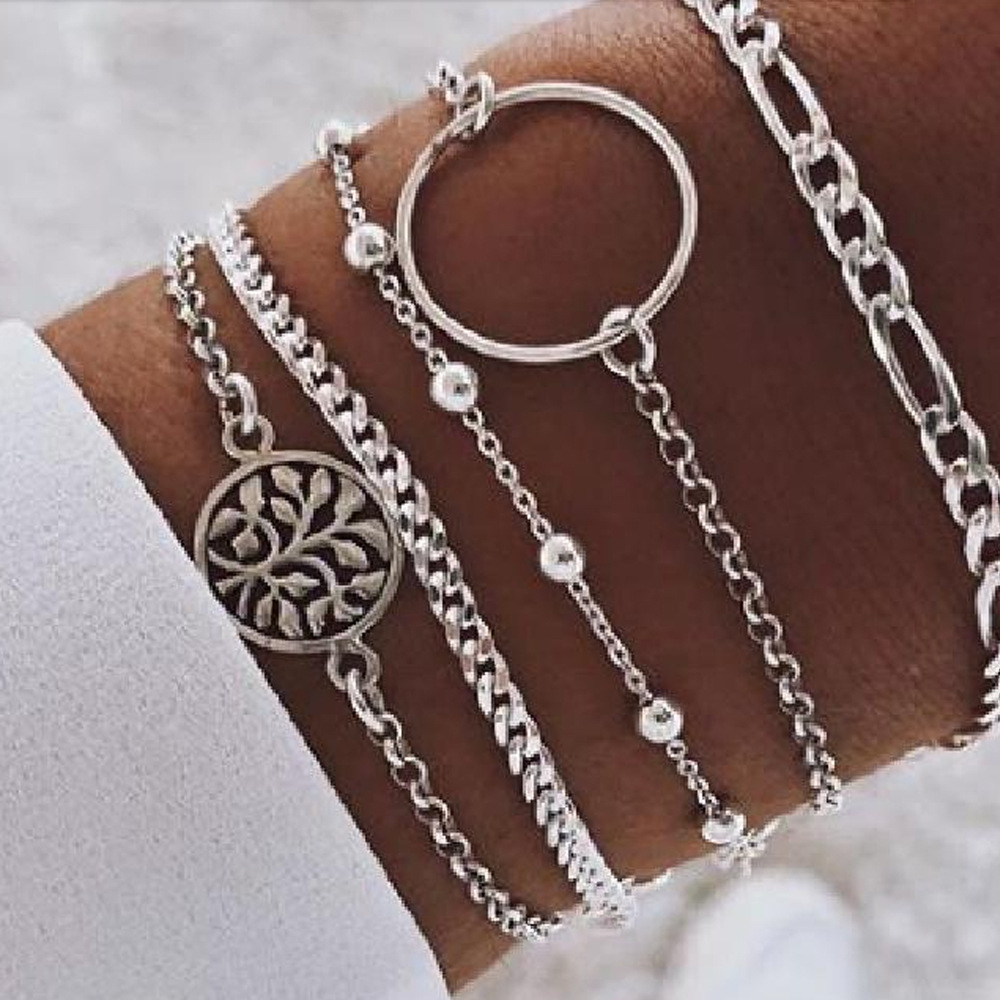 women's jewelry bracelet set 5 pieces/set of openwork full moon chain bracelet