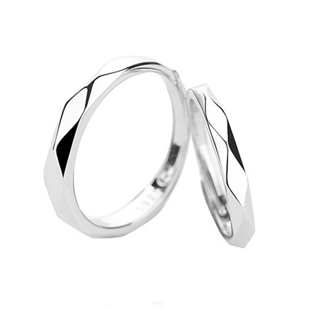 TL-138 925 Sterling Silver Couple Rings, Opening Adjustable Eternity Promise Engagement Wedding Statement Rings Simple Jewelry Gifts for Women Girls Men BFF