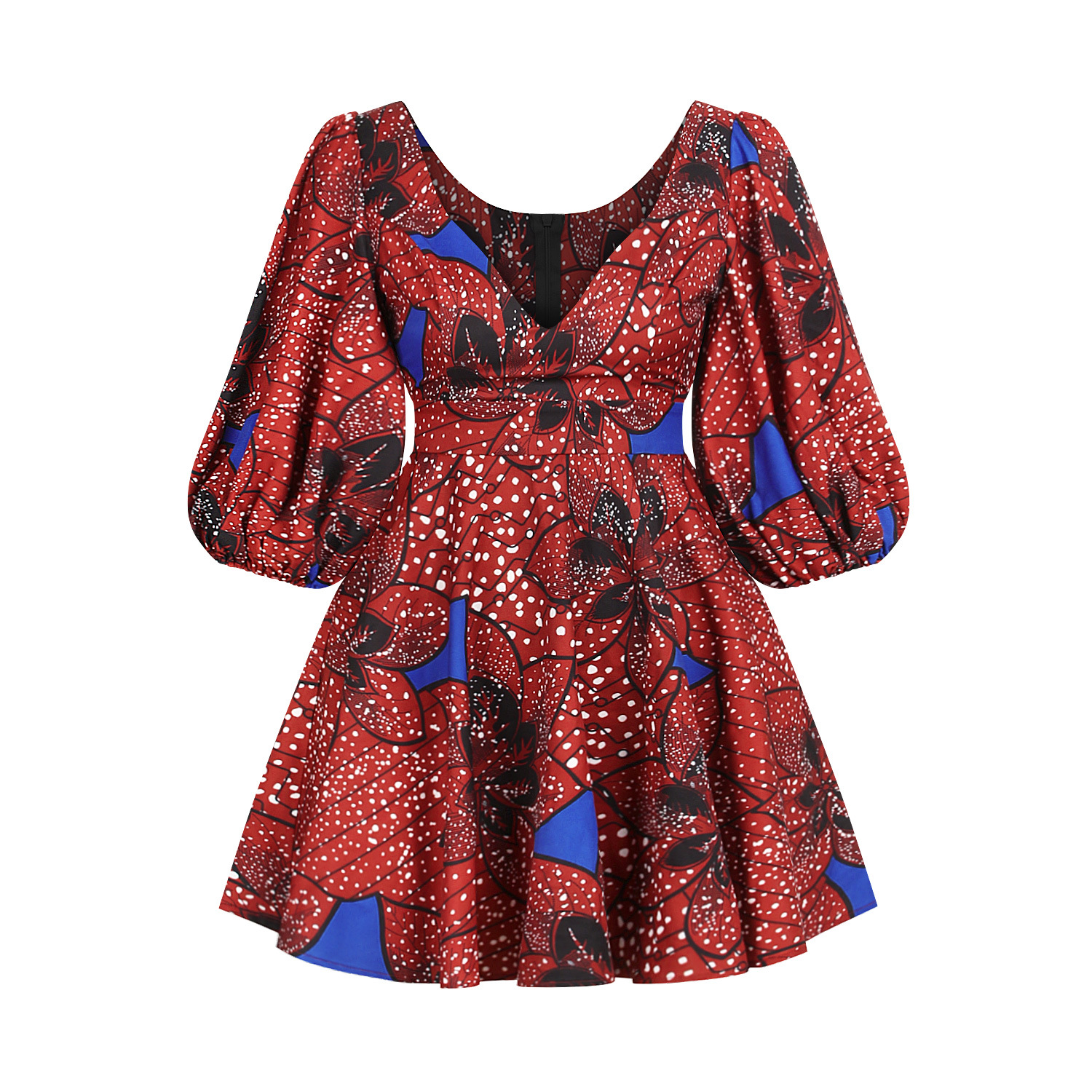 FQSQ Womens Boho African Style Floral Print Pleated Mini Swing Short Dress Top for Casual Club Party
