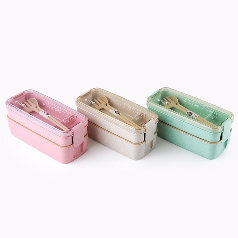 Lunch Box Bento Box ,2-In-1 Compartment - Wheat Straw, Leakproof Eco-Friendly Bento Lunch Box Containers for Kids & Adult