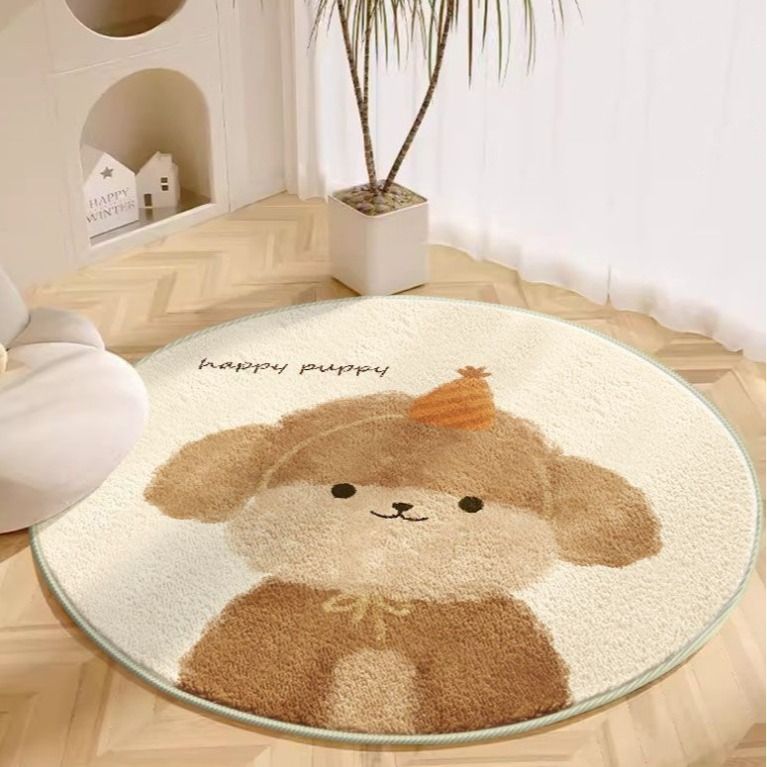 - Round Plush Rug Thick Soft Cartoon Floor Mat Soundproof Foot Pad for Living Room Kids Bedroom Bedside Study Room Office Chair Home Decor