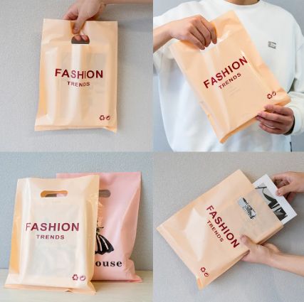 50pcs Custom Printed Logo Design Die Cut Handle Plastic Bag Die Cut Bag Shopping Bag for Clothing/Shoe Packing 35x25cm